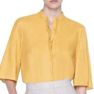 Akris Punto Washed Linen Top Blouse Shirt Pintuck Sleeve Sun
